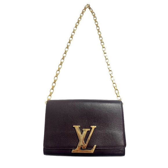 Louis Vuitton Quetsche Box Calfskin Leather Chain Louise GM Clutch Bag in Dark P - Picture 1 of 7